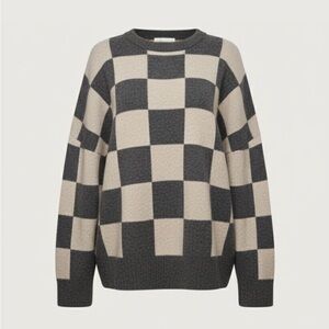 Oak + Fort CHECKERED CREWNECK SWEATER in CHARCOAL OATMEAL